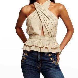 Cream Pleated Cross-Back Top